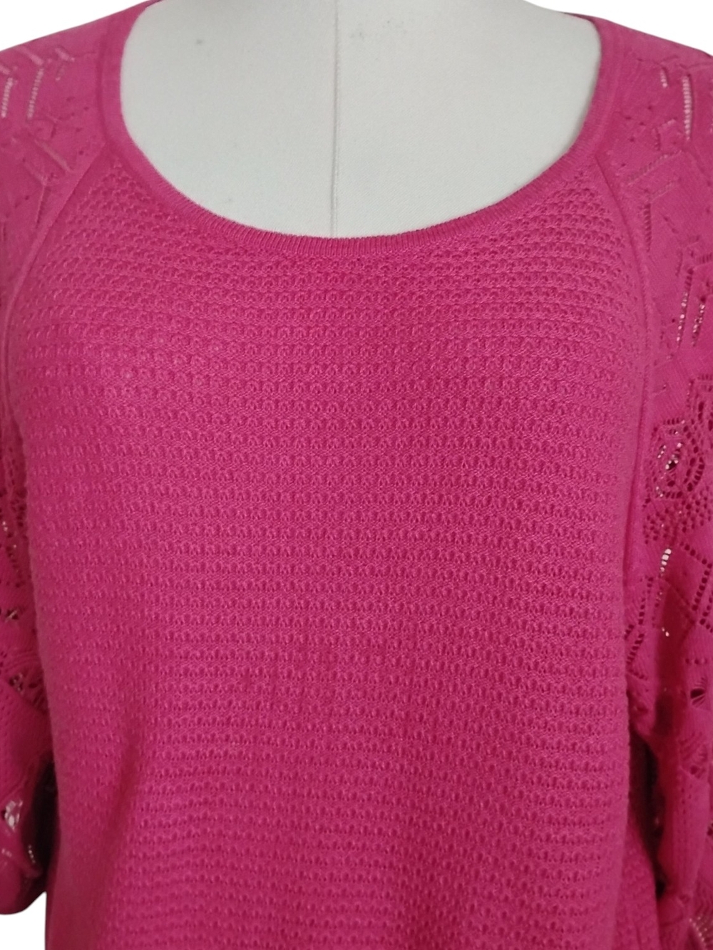 Anthropologie Hot Pink Openwork Knit Scoop Neck Top Size Small